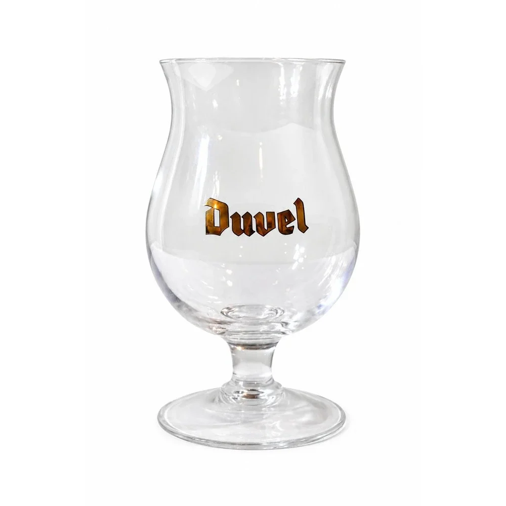 Duvel Belgian Beer Tulip Glass, Gold Gothic Logo, 330ml, Belgium Breweriana
